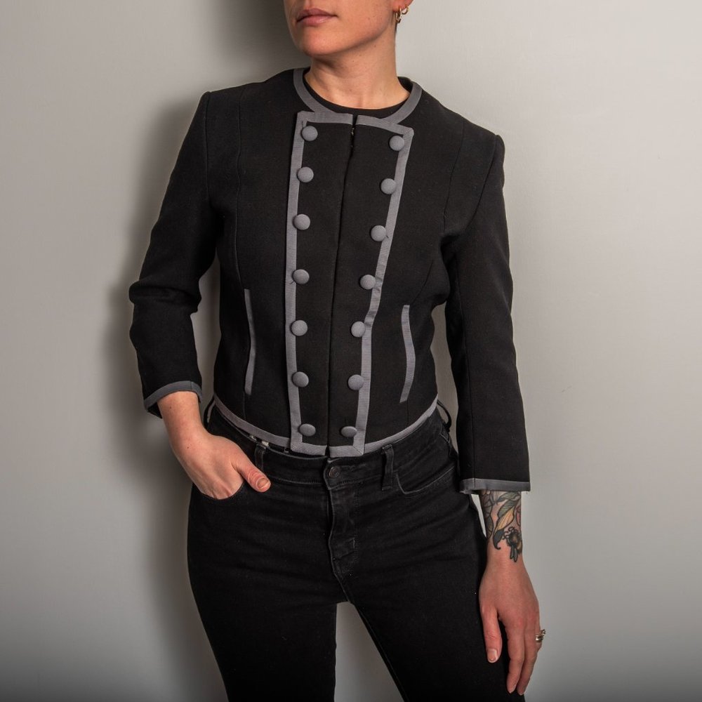 Black & Grey Military Style Blazer - Picture 3 of 10